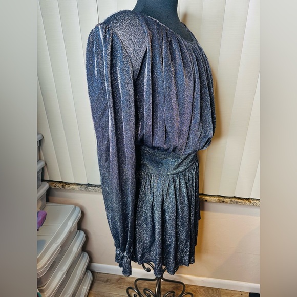Nervi Betty Silver Metallic Glitter Long Sleeve Mini Dress - Picture 6 of 12